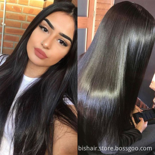 BIS Brazilian 100% Human  Hair 4x4 Silky Straight Waves Wig For Black Women, 150 Density Wigs With Transparent Lace Closure Wig